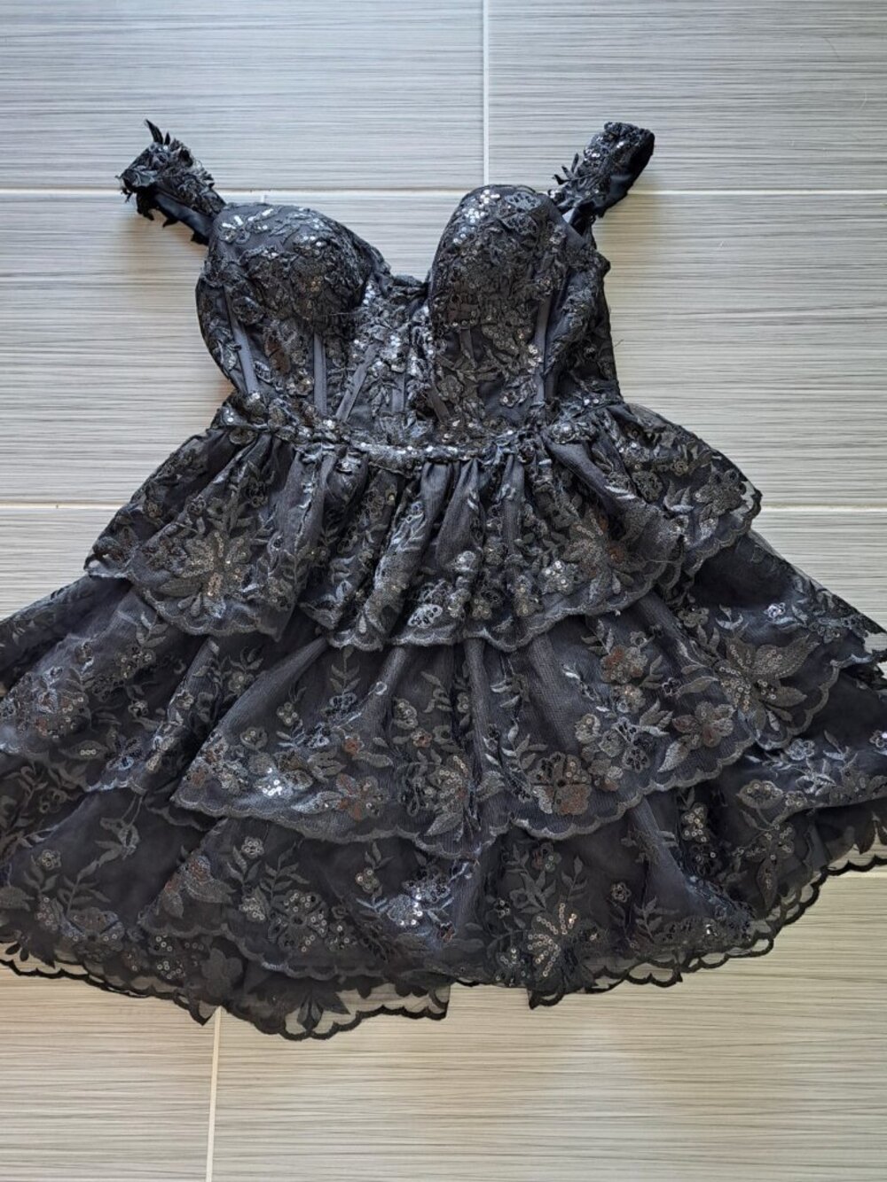 Gothic Women's Mini Dress Black Size 6 Boning Corset Tulle Fairy Whimsygoth - Picture 8 of 12